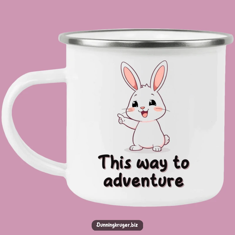 Funny Pointing Rabbit Camping Mug, Quirky Adventure Drinkware, Ideal Funny Gift