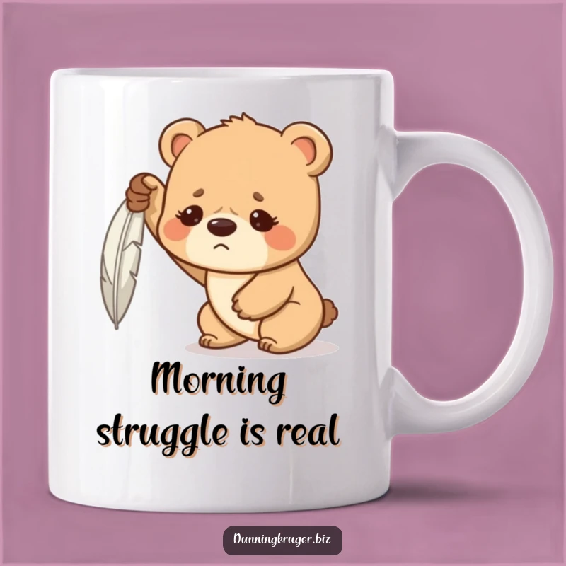 Funny Bear Cub Mug - Strong Cub Lifts Feather Struggle Humor Gift