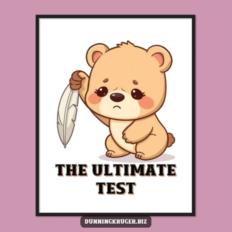 Funny Bear Cub Digital Art - Strong Cub Feather Struggle Printable Gift