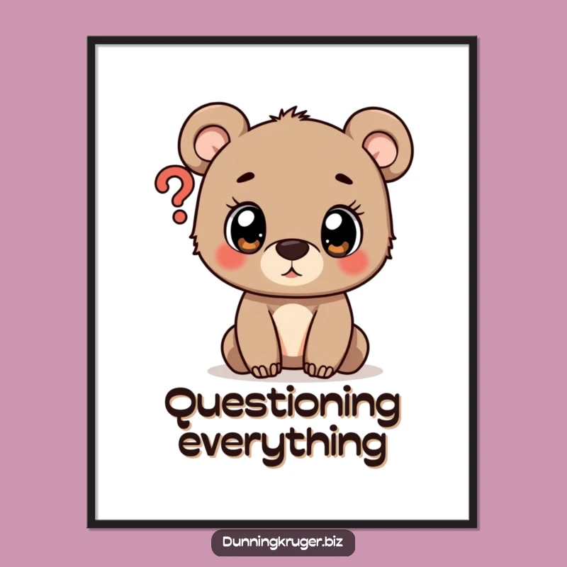Funny Curious Bear Cub Question Mark Digital Art - Instant Download Gift
