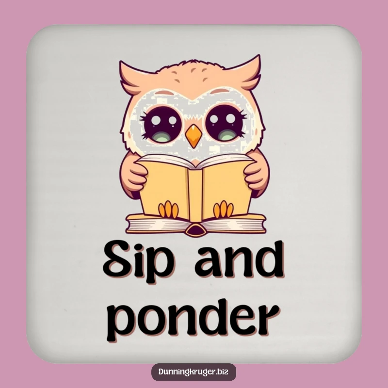 Funny Giggling Owl Drink Coaster - Wide-Eyed Book Humor Table Protector Gift