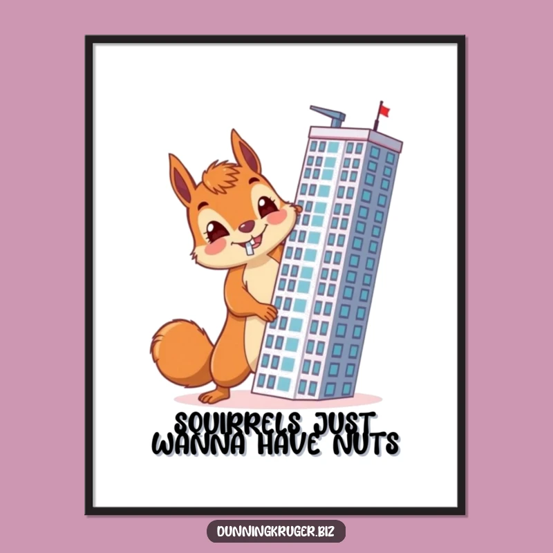 Funny Free Printable Wall Art: Sideways Skyscraper Squirrel - Quirky Downloadable Decor