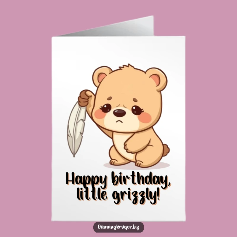 Free Printable Birthday Card: Bear Cub vs Feather - Funny Downloadable Gift