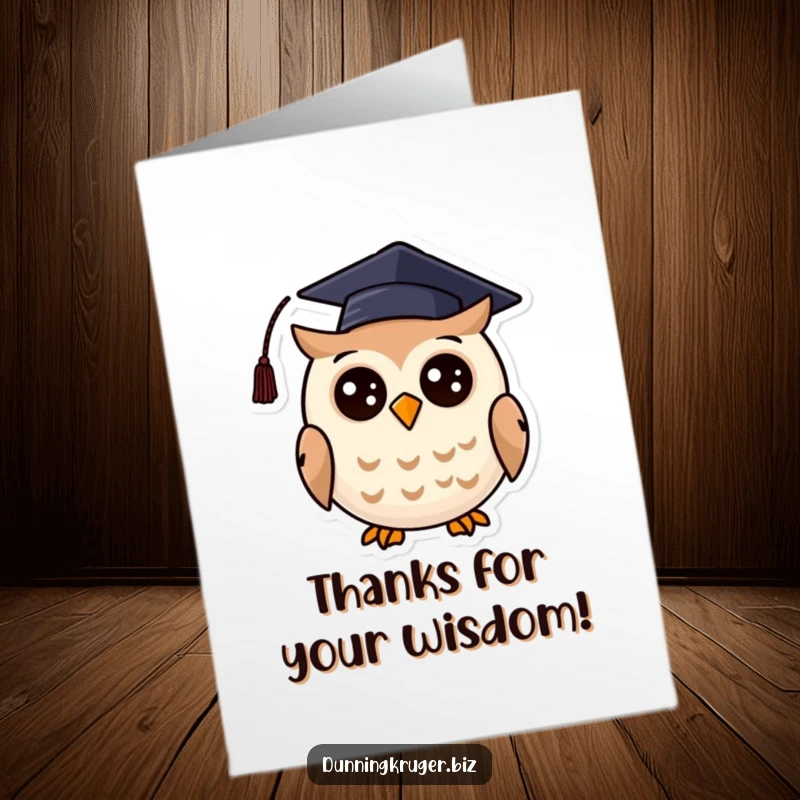 Funny Free Printable Thank You Card: A cheerful round owl wearing a slightly crooked graduation cap.